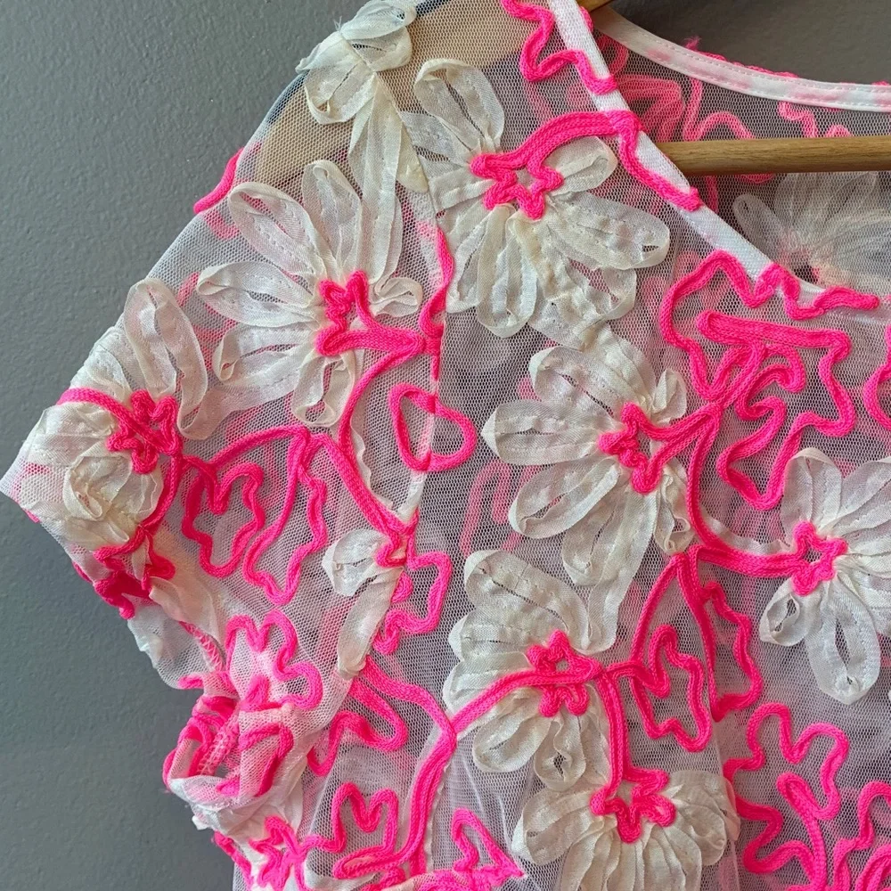 Anthropologie Meadow Rue Cherry Blossom Pink Floral Lace Blouse - Picture 4 of 7